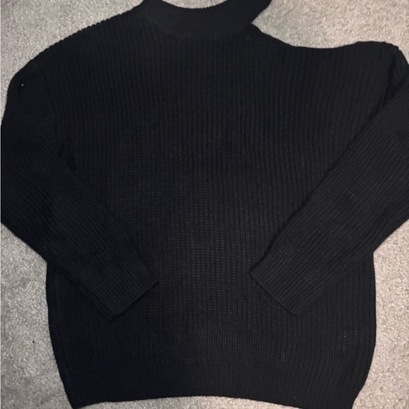 Black Cold Shoulder Ribbed Sweater - Picture 1 of 4